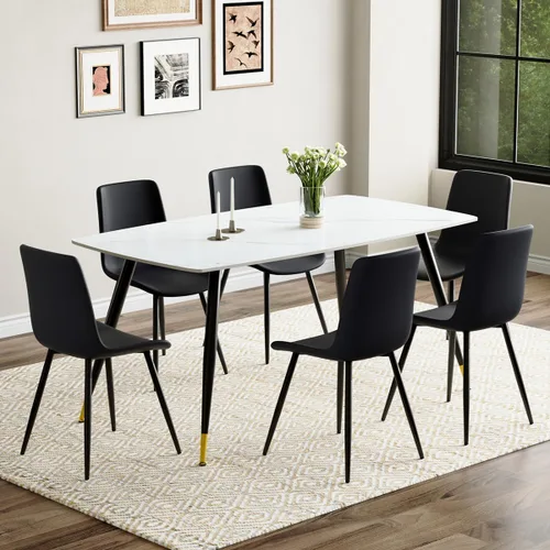 Vista 13 de Juego de 4 mesas de comedor negras para mesa de comedor de 4,50 pulgadas para 4, sillas de cocina de piedra sinterizada, fácil de montar, adecuado