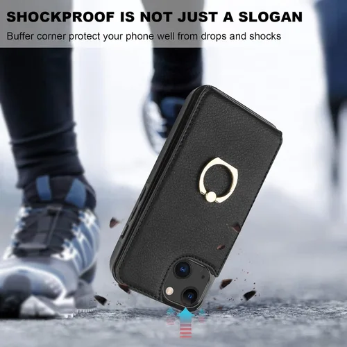 Vista 7 de Folosu Funda tipo billetera compatible con iPhone 14 con soporte para tarjetas, soporte de anillo para dedo con rotación de 360° y función atril