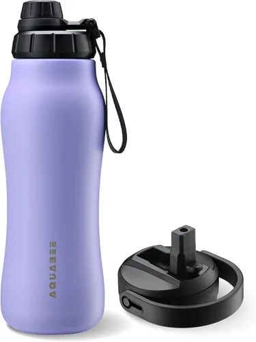 Vista 8 de Insula - Botella de agua de acero inoxidable con boquilla y tapa con popote, sin BPA y a prueba de fugas, botella de agua aislada al vacío de doble