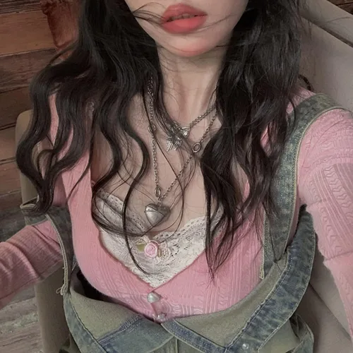 Vista 4 de Camisa de hada para mujer, de manga larga, con estampado vintage, cuello redondo, estética, ajustada, ropa de grunge