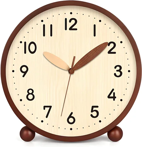Vista 9 de Maxspace Reloj de mesa de madera, reloj de escritorio silencioso sin tictac de 8 pulgadas, funciona con pilas, reloj analógico de escritorio