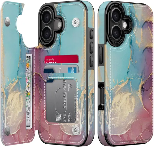 Vista 79 de LETO para iPhone 15 Pro Funda tipo cartera - Tapa tipo folio con patada - Diseños de moda - Tarjetero - Funda protectora para mujeres y niñas - 6.1