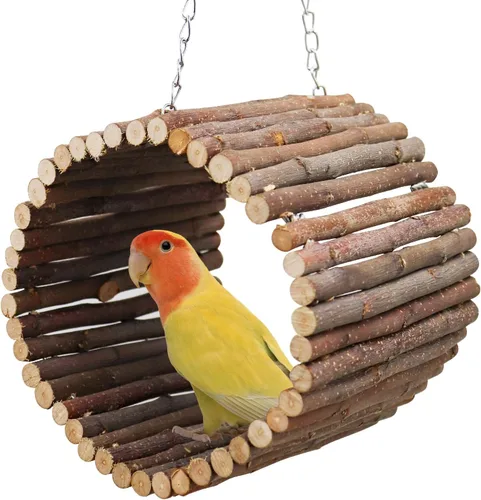Vista 7 de Hamaca de loro de madera de manzana natural y cuevas de árboles, accesorios de jaula para pájaros pequeños, periquitos, cacatúas, tortolitos