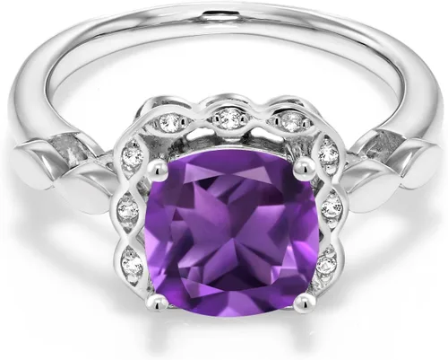 Vista 121 de Gem Stone King Anillo de compromiso de plata de ley 925 de 0.315 in con piedra natal y zafiro blanco creado Anillo de compromiso de boda