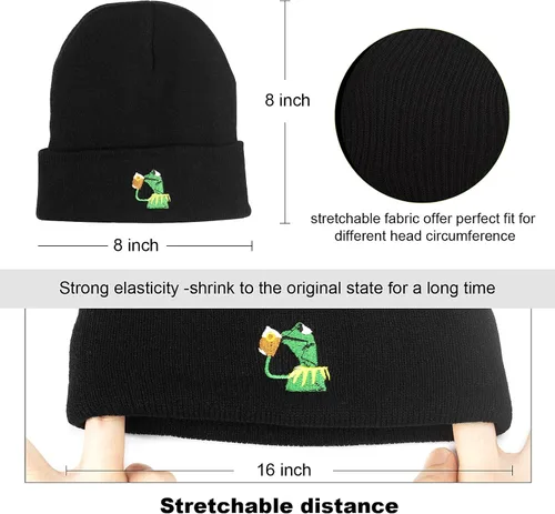 Vista 4 de Winter Kermit The Frog Beber - Gorro de punto grueso de gran tamaño unisex con puños