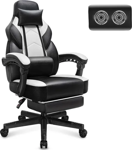 Vista 11 de Silla de videojuegos para adultos, silla de juegos con reposapiés, silla de computadora grande y alta con soporte lumbar de masaje, capacidad