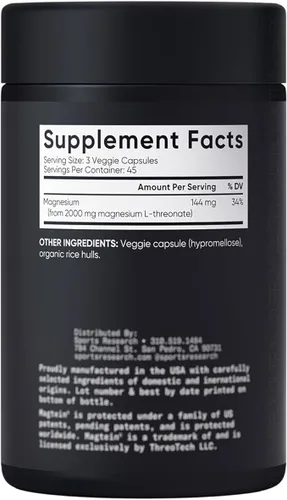 Vista 2 de Sports_Researchs L-treonato de magnesio 2000 mg (135 porciones de recuento) Magnesio cerebral avanzado para memoria, enfoque y apoyo cognitivo