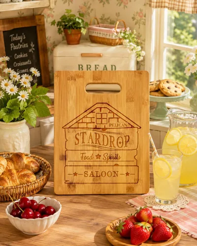 Vista 4 de Stardrop Saloon - Tabla de cortar con parodia para juegos de barra rústica