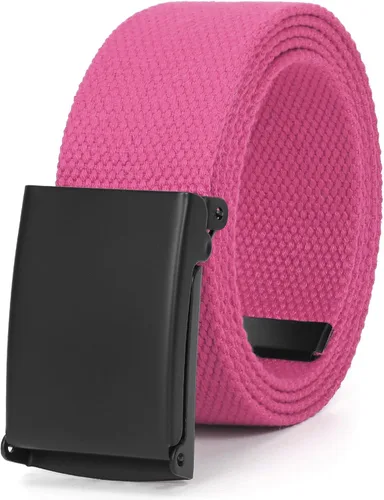 Vista 21 de WHIPPY Cinturón de tela con hebilla militar de color negro sólido, tapa abatible, totalmente ajustable, para hombre, con corte a medida