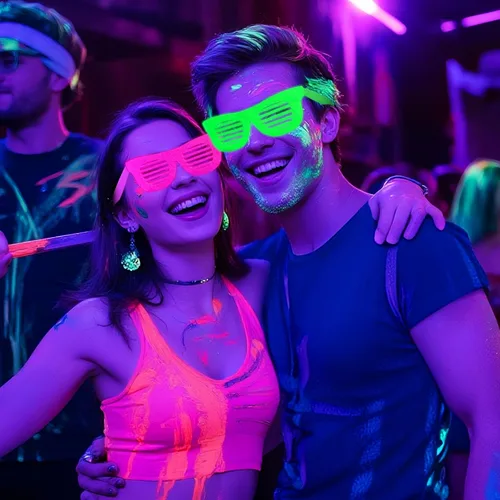 Vista 5 de Mega-L - 12 lentes que brillan en la oscuridad, suministros de fiesta que brillan en la oscuridad, anteojos fluorescentes de luz negra neón, regalos
