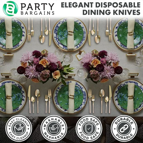 Vista 5 de Party Bargains Cuchillos desechables de plástico oro rosa, utensilios de diseño moderno infinito, paquete de 20 Oro rosado