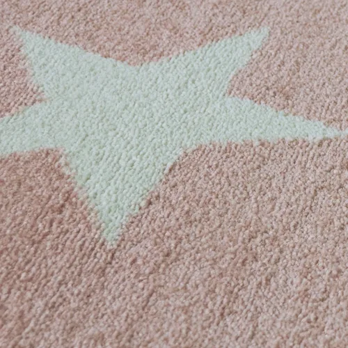 Vista 3 de Paco Home Alfombra moderna de pelo corto para niños, diseño de estrellas, para habitación infantil, color rosa pastel, blanco, tamaño: 2'8" x 4'11