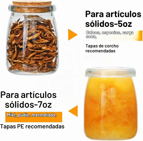 Vista 4 de Recipientes de yogur con tapas de corcho, 6 piezas, tarros de vidrio de 7 onzas con tapas