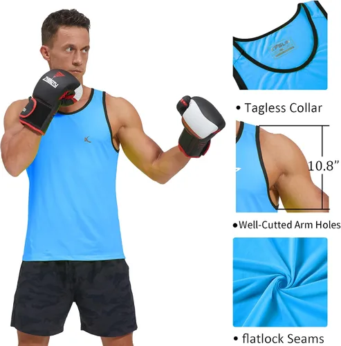Vista 5 de KPSUN Camisetas deportivas sin mangas para hombre, de secado rápido, para gimnasio, fisicoculturismo, fitness, para playa, correr, entrenamiento