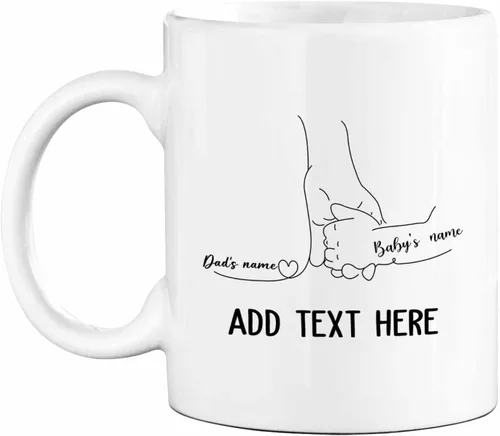 Vista 8 de Marco de fotos personalizado para niños, taza de café de regalo para papá y papá, taza de café blanca con texto en inglés "Dad We Love You", taza