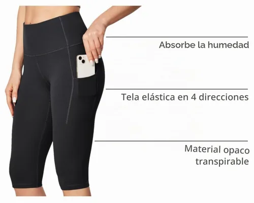 Vista 4 de Leggings capri con bolsillos para mujer, leggings de cintura alta hasta la Negro
