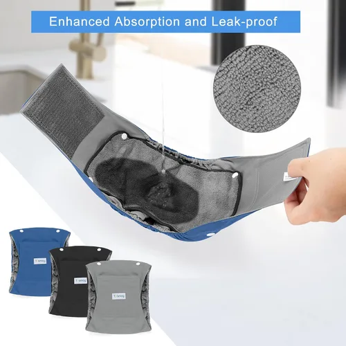 Vista 4 de Teamoy Bandas para el vientre para perros machos con almohadillas extraíbles, reutilizables, lavables, con forro gris (paquete de 3), L1 Reusable