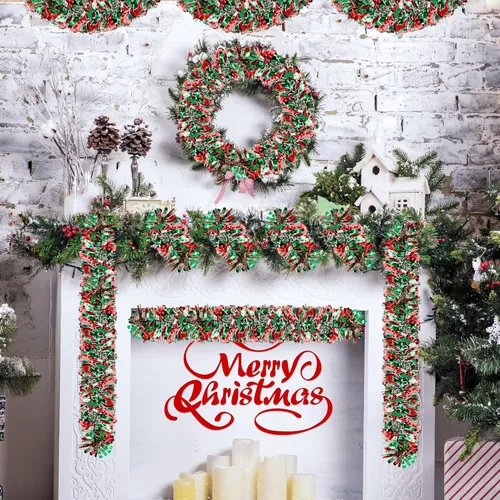 Vista 6 de Guirnalda de oropel de Navidad de 50 pies, guirnalda gruesa de oropel para decoración del árbol de Navidad, guirnalda metálica trenzada de oropel