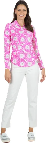 Vista 3 de IBKUL Athleisure Wear - Polo de manga larga con protección solar UPF 50+ Icefil Cooling Tech Ruthie Print de longitud ajustable - 48486