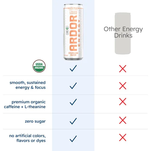 Vista 5 de ARDOR ENERGY - Agua con gas con 100 mg de cafeína natural y 200 mg de L-teanina de té verde orgánico para una energía suave y concentración, bebida