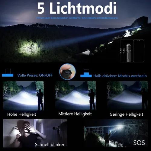 Vista 8 de Skylla LED Flashlight Bright high Lumens Tactical Flashlights with 5 Modes, Waterproof Zoomable Flash Light for Outdoor, Gifts for Student Dorm