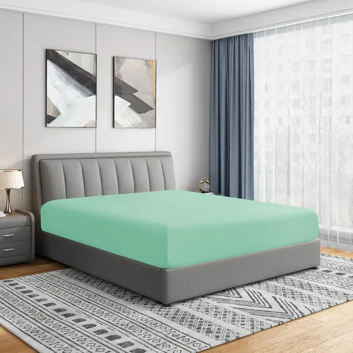 Vista 17 de Sábanas bajeras Cathay Home, individuales, de poliéster suave como la seda, Agua (Aqua), gemelo