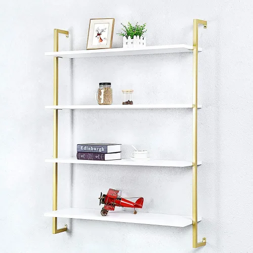 Vista 9 de Estante de pared de metal industrial, estantes flotantes montados en la pared, estantes de libros de madera real de 24 pulgadas, estantes de pared