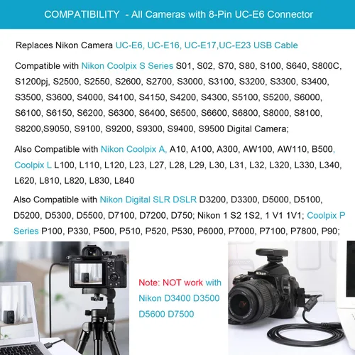 Vista 5 de MaxLLTo™ Cable de carga de datos USB + batería para Nikon Coolpix S6500 S 6500