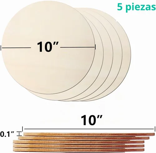 Vista 4 de Rondas de madera para manualidades de 10 pulgadas, paquete de 5 círculos redondos de madera sin terminar para manualidades, discos redondos