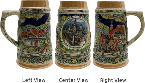 Vista 4 de OktoberfestHaus Bier Krug - Tazas de cerveza para hombre, jarra de cerámica con el castillo de Ludwig de Alemania, regalo para amantes