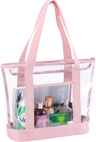 Vista 11 de Bolso transparente BORMELUN, con asa de cremallera para el trabajo, plástico transparente para mujer