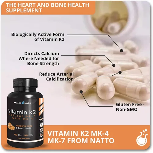 Vista 3 de Suplementos de vitamina K2 – Vitamina K2 de espectro completo MK7, MK4 y calcio – Vitamina K de alta resistencia funciona con vitamina D3 K2 5000 UI