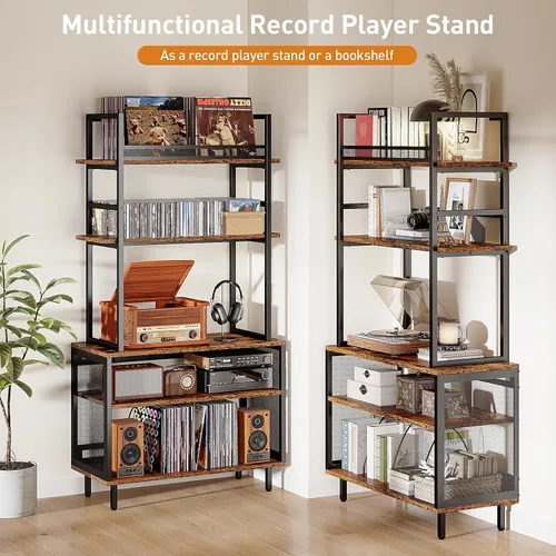 Vista 3 de ikkle Soporte grande para tocadiscos con estante de almacenamiento de vinilo, mesa de tocadiscos de 5 niveles de alto con estante de exhibición