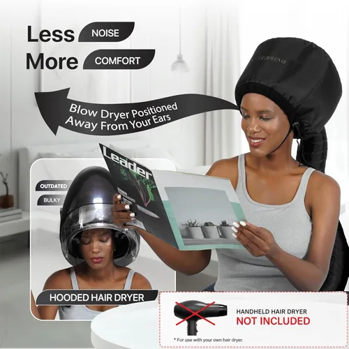 Vista 4 de Secador de pelo con capucha y diadema integrada que reduce el calor alrededor de las orejas y el cuello. Gorro difusor con capucha para rizos