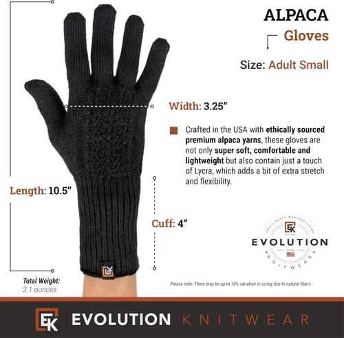 Vista 3 de Women's Baby Alpaca Mesh Knit Gloves, Made in USA, Super Soft Lightweight Winter Gloves Negro