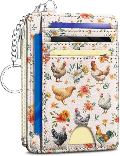 Vista 37 de Kelvoris Tarjetero pequeño para mujer, cartera delgada con bloqueo RFID, llavero con bolsillo para monedas con cremallera, bolsillo frontal