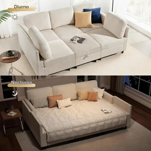 Vista 7 de KKL Sofá cama modular de 83 pulgadas de 6 plazas, sofá modular con otomana de almacenamiento, sofá cama convertible en forma de U / L para sala