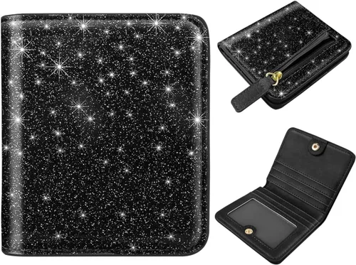 Vista 27 de Cartera pequeña con bloqueo RFID para mujer, con bolsillo plegable y compacto, lindo soporte para tarjetas de crédito, ranura para monedas, monedero