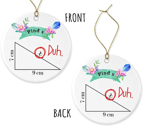Vista 3 de Find X Funny Math Ornament Funny Math Ceramic Holiday Decoration Present Porcelain 3 Flat with Gold Ribbon Free Box Ambos lados, Blanco
