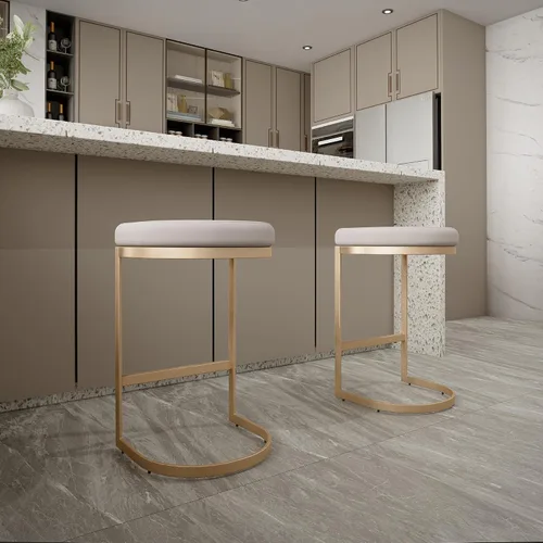 Vista 9 de Cortesi Home Elon Halfmoon - Taburete de mostrador en acero inoxidable dorado cepillado, tela suave marfil
