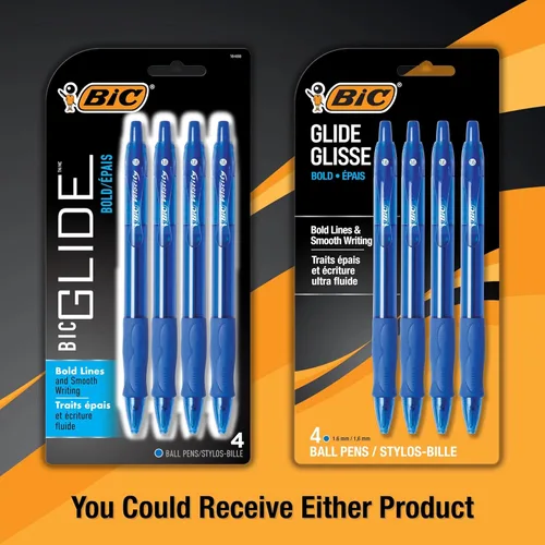 Vista 4 de BIC Glide Bolígrafos de punta gruesa azul, punta gruesa (1.6 mm), paquete de 4 unidades, bolígrafos retráctiles de punta redonda con cómodo agarre