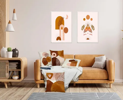 Vista 3 de Juego de 4 fundas de almohada abstractas de color naranja quemado de 20 x 20 pulgadas, fundas de almohada geométricas bohemias decorativas