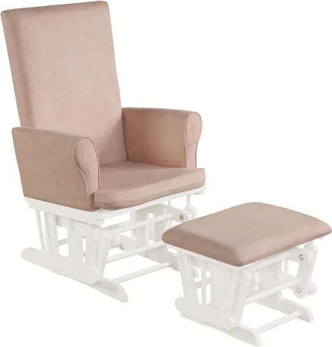 Vista 11 de Costzon Juego de cojín mecedor y otomano para bebé, muebles de madera para bebé, para siestas, lactancia, lectura, deslizador tapizado y silla Gris