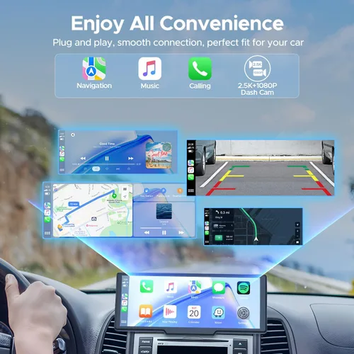 Vista 2 de Topexplore Pantalla Carplay de 9.26 pulgadas con cámara de tablero de 2.5K y cámara de respaldo 1080P