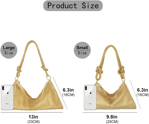 Vista 4 de Bolso de mano con diamantes de imitación para mujer, bolso de noche brillante con purpurina, bolso Hobo para graduación, cóctel, fiesta, boda
