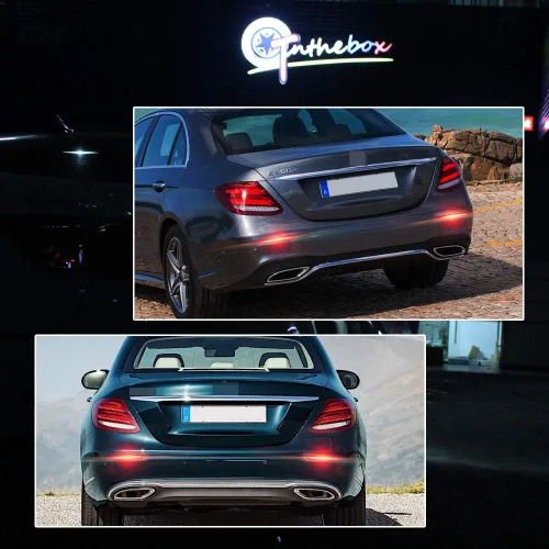 Vista 7 de Lente roja LED parachoques trasero reflector freno trasero luces antiniebla para 2016-2020 Mercedes-Benz W213 Clase E E200 E250 E300 E350 E400 E500