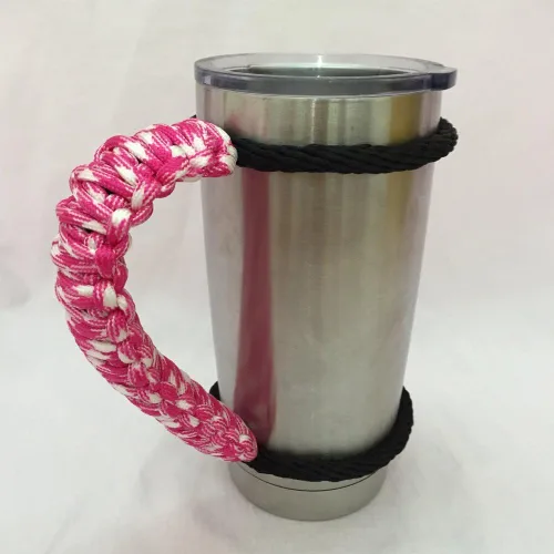 Vista 12 de Mango de Paracord hecho a mano para vaso Yeti/Rtic/Ozark Trail Rambler de 30 onzas (negro)