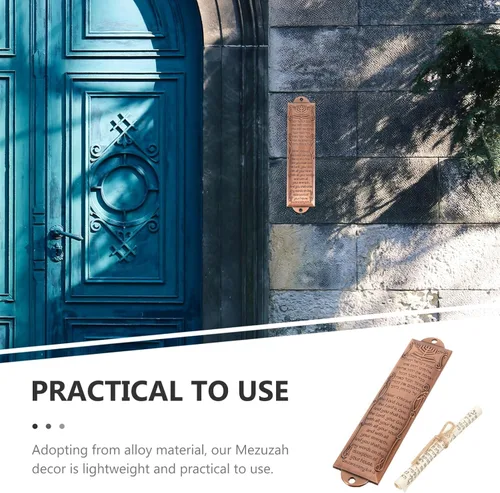 Vista 2 de EXCEART Mezuzá con puerta de desplazamiento judía Mitzvah puerta Mezuzah caja de mezuzá de metal placa de mezuza regalo judío Hannukah regalo