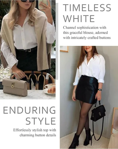 Vista 78 de Odosalii - Camisas con botones para mujer, con cuello en V, manga larga, enrolladas, blusas elegantes y formales para negocios y ocasiones casuales