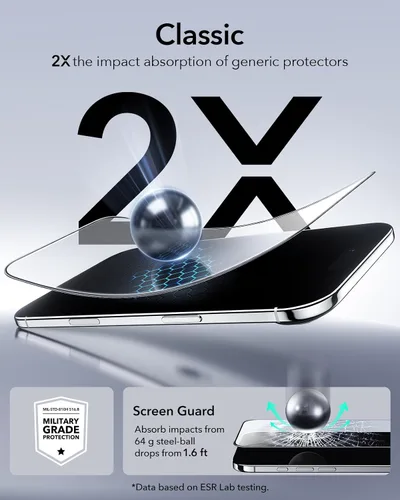 Vista 5 de ESR Paquete de 3 protectores de pantalla para iPhone Air, grado militar, inastillables, dureza 9H, vidrio templado de cobertura completa para iPhone